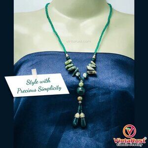 Handmade Green Stone Pendant Necklace: Beaded Tribal Boho Jewelry